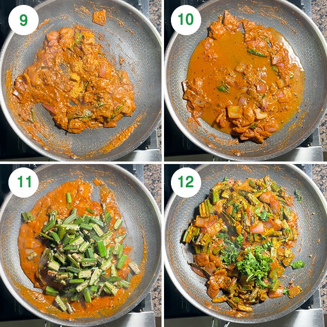step by step picture collage of making achari bhindi